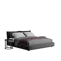 Modern Double Bed Interior With Dark Headboard Gray Bedding And Side Nightstand 3d model