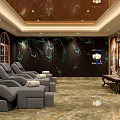 Luxury SPA Sauna Interior With Grey Massage Chairs Peacock Feather Wall And Marble Floor
