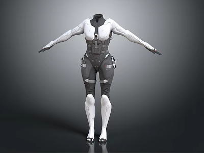 Futuristic Tactical Bodysuit Featuring Sleek Armor Inspired Design White Dark Gray Fitted Functional Apparel 3d model