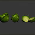 Fresh Green Cabbage Vegetables Whole And Sliced On Dark Background 3d model