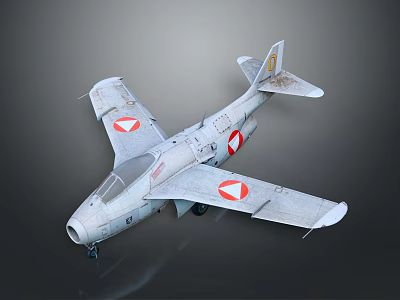 Vintage Space Aviation Aircraft Model With Red Triangular Insignia And Gray Body 3d model