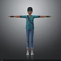 Child in Blue Outfit With Hat Backpack and Arms Outstretched