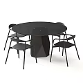 Modern Black Round Dining Table Set With Geometric Base And Four Chairs 3d model