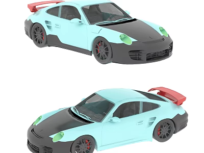 Light Blue Sports Car With Red Rear Spoiler Green Headlights And Black Accents 3d model