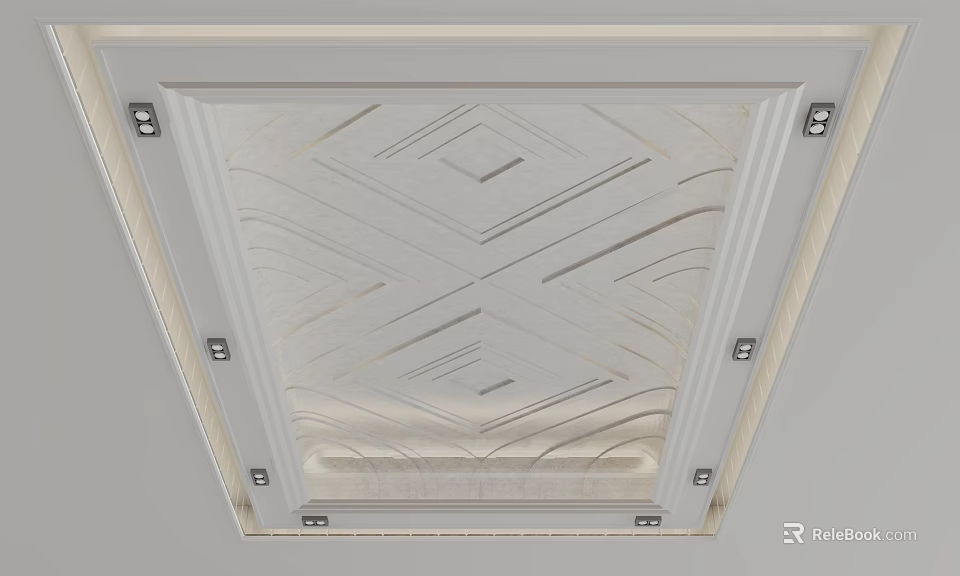 Elegant Ceiling Design With Embossed Geometric Patterns And Decorative Borders 3d model 