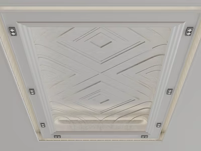 Elegant Ceiling Design With Embossed Geometric Patterns And Decorative Borders 3d model
