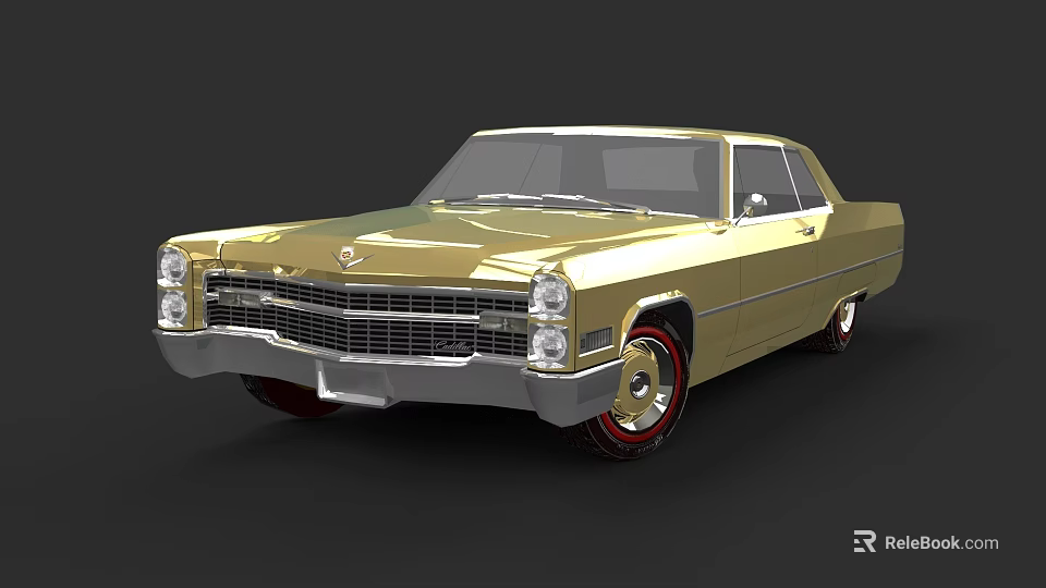 Golden Classic Vintage Car With Sleek Body Lines And Chrome Front Grille 3d model 