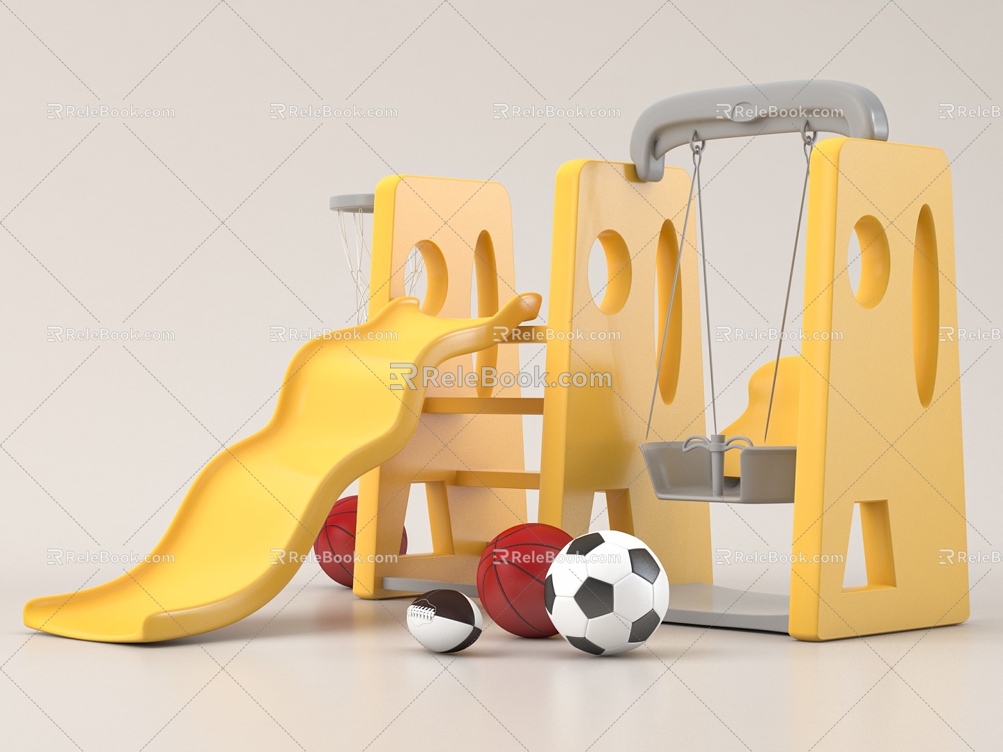 Children's slide swing toy basketball football 3d model