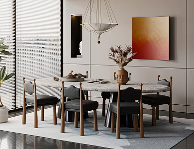 Middle Ancient Style Restaurant Dining Table and Chair Hanging Picture Ornaments 3d model
