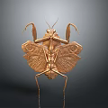 Golden Mantis Sculpture With Intricate Wing Patterns And Metallic Texture 3d model
