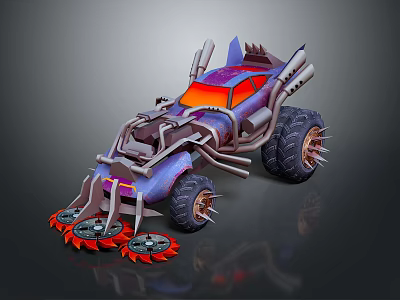 Futuristic Modified Car With Large Spiked Tires Purple Red Color Scheme And Aggressive Styling 3d model