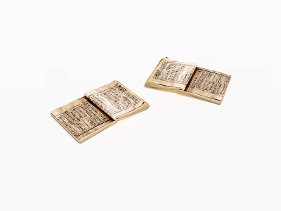 Two Open Ancient Books Displaying Text On Yellowed Pages Against White Background 3d model