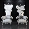 Elegant Red And White Single Sofa With Golden Carved Frame And Button Tufted Design