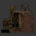 Cartoon Military Scene With Soldiers Climbing Ladders Barbed Wire Bunker And Wooden Crates