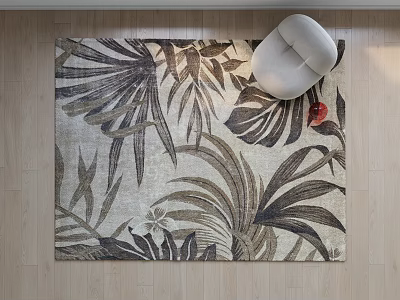 Square Rug With Tropical Palm Leaf Pattern On Neutral Beige Background For Living Room 3d model