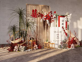 655 YY engagement banquet bamboo niche Chinese wedding decoration wedding 3d model