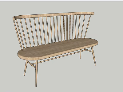 Wooden Public Bench With Simple Design Curved Backrest Arched Seat And Slender Slats 3d model