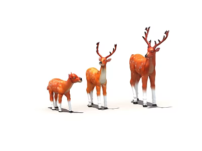 Three Orange Deer Figurines Standing In A Row With White Legs 3d model
