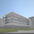 Modern Multi storey Office Building Exterior Design With Glass Curtain Wall And Front Lawn