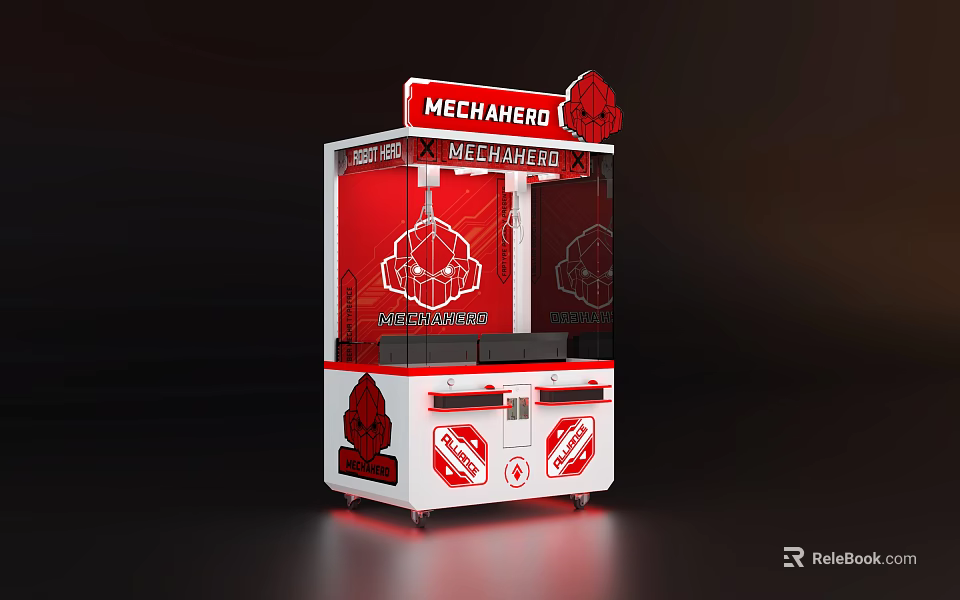 Mechahero Amusement Claw Machine Featuring Red White Design And Transparent 3d model 