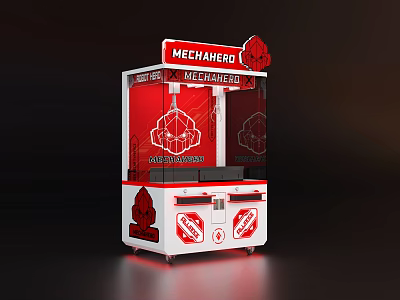 Mechahero Amusement Claw Machine Featuring Red White Design And Transparent 3d model
