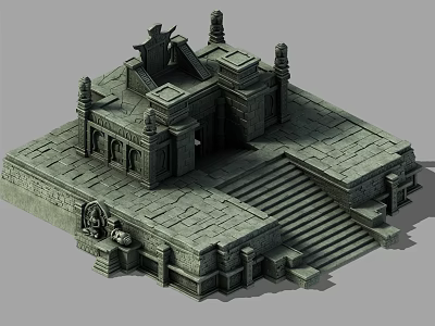 Ancient Stone Temple Structure With Intricate Carvings Steps And Columns 3d model