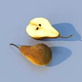 Fresh Whole and Cut Pears Displayed on Light Blue Background