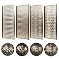 Metallic Laser Cut Room Dividers With Geometric Patterns And Spherical Ornaments
