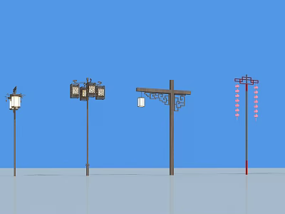 Outdoor Lights With Various Designs Including Traditional Lanterns Ornate Structures And Red Accents 3d model