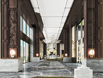 New Chinese Style Sales Office Sales Department Hall Reception Hall Lobby Front Desk Sand Plate Area Sales Department Chandelier Negotiation Area 3d model