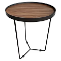 Modern Sleek Round Top Wooden Side Table With Black Metal Legs
