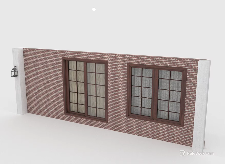 Two Casement Windows With Dark Frames On Red Brick Wall Exterior 3d model 