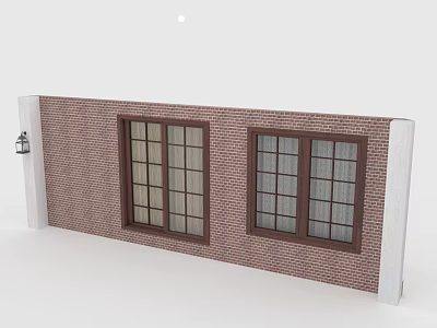 Two Casement Windows With Dark Frames On Red Brick Wall Exterior 3d model
