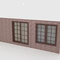 Two Casement Windows With Dark Frames On Red Brick Wall Exterior 3d model