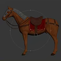 Orange Horse With Silver Bridle And Red Saddle On Gray Background