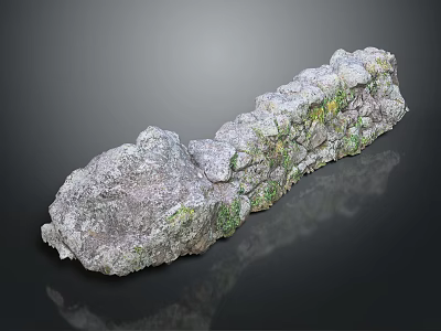 Outdoor Natural Stone Wall Featuring Mossy Texture And Rustic Organic Design Elements 3d model