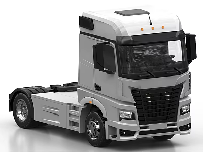 Modern White Gray Truck Cab Featuring Sleek Front Grille And Headlights 3d model