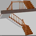 Double Flight Wooden Staircase With Handrail Railings And Steps Connecting Floors