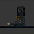 Architectural Component With Black Gold Structure Circular Platform And Pink Staircase