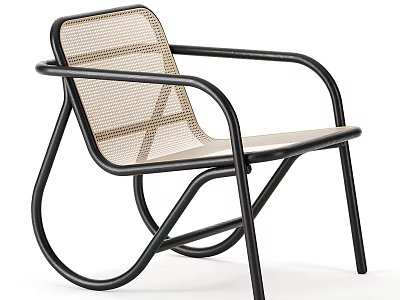 Modern Leisure Chair With Black Metal Frame And Beige Woven Seat Backrest Design 3d model