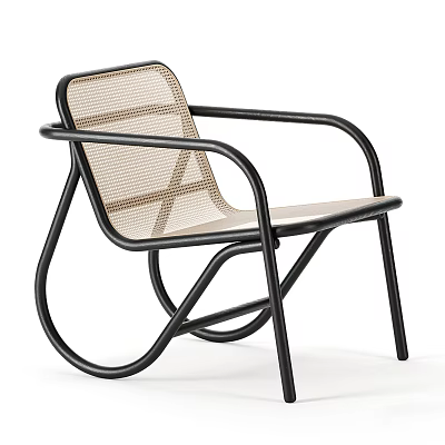 Modern Leisure Chair With Black Metal Frame And Beige Woven Seat Backrest Design 3d model