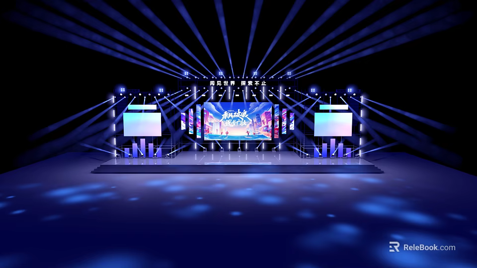 Modern Floor Lamp With Stage Lighting Design And Blue Illumination Effects 3d model 