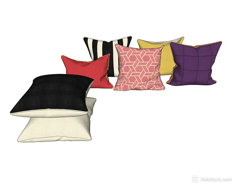 Colorful Decorative Pillows With Various Patterns And Solid Colors For Home Decor 3d model