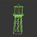 Rusted Metal Water Tower With Support Frame And Platform Structure