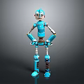 Game Movie Character Blue Anthropomorphic Robot With Spring Joints 3D Modeled Stylized Standing Design