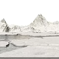 Serene Winter Garden Landscape With Snow Covered Mountains Icebergs And Frozen Lake