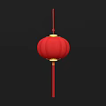 Red Chinese Lantern With Golden Decorations And Red Tassel On Black Background