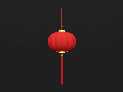 Red Chinese Lantern With Golden Decorations And Red Tassel On Black Background 3d model