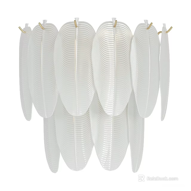 White Feather Shaped Decorative Wall Lamp with Modern Transparent Blades 3d model 