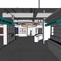 Modern Health and Fitness Gym Interior Featuring Lockers Reception Desk and Equipment Display Area